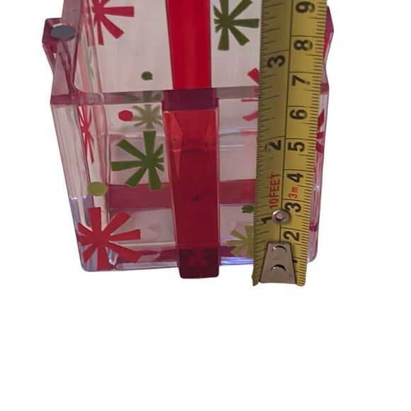 Acrylic Clear And Red Bow Lid Trinket Gift Box With Snowflake Design 6”x 3" - Picture 6 of 8
